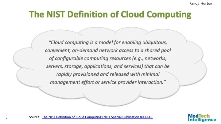 “Cloud computing is a model for enabling ubiquitous, convenient, on-demand network access to a shared pool of configurable computing resources (e.g., networks, servers, storage, applications, and services) that can be rapidly provisioned and released with minimal management effort or service provider interaction.”